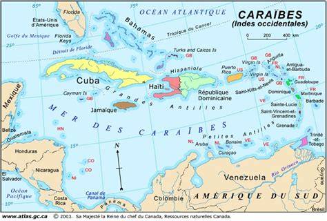 carte regionale planisphere Caraibes