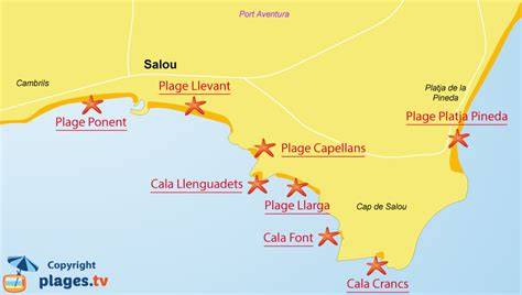 carte des plages et hotels de Salou