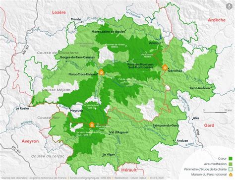 carte parc national des Cévennes et communes