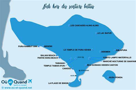 carte des régions Bali et itinéraires hors des sentiers