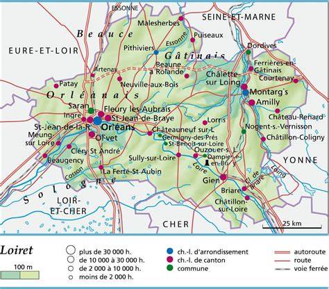 carte des points d'eau et villages du Loiret