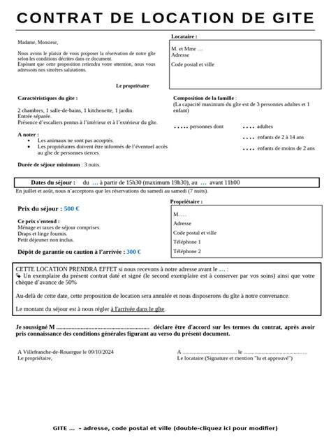 illustration contrat location gite