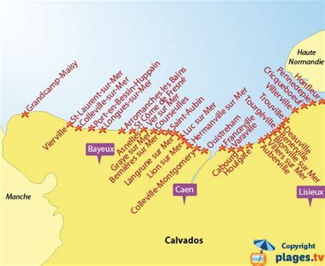 plan des plages du Calvados et stations balnéaires