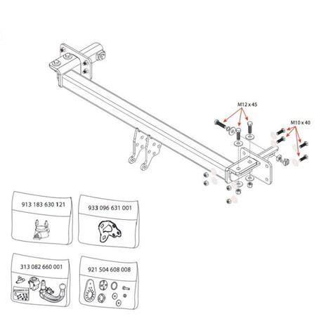 Attelage Westfalia et rallonge adaptée (illustration des composants)