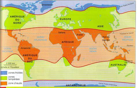 Carte des reliefs et zones climatiques