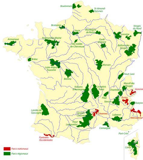 Carte des parcs nationaux et réserves naturelles associées (france)