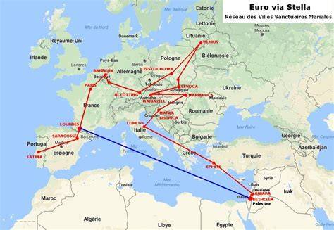 carte des pèlerinages mariaux en Europe
