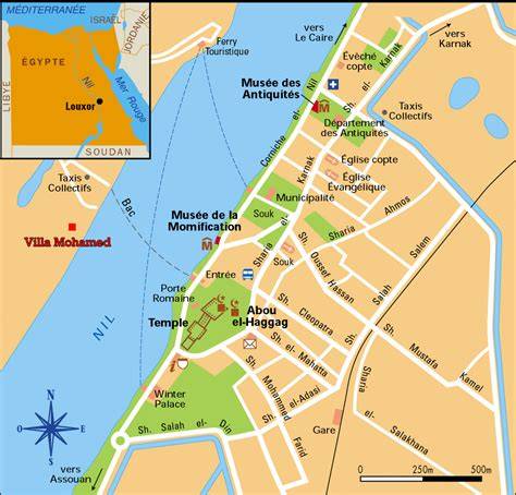 Carte des sites touristiques autour d'Hurghada et Louxor