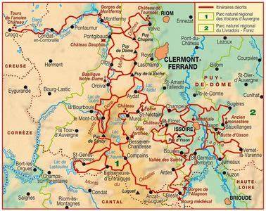 Carte des lacs et volcans d’Auvergne