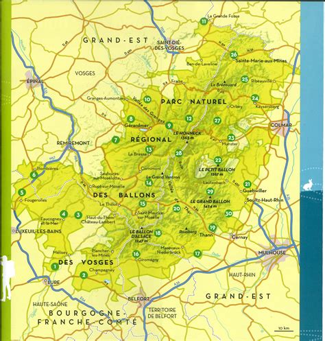 carte des Ballons des Vosges et hébergements