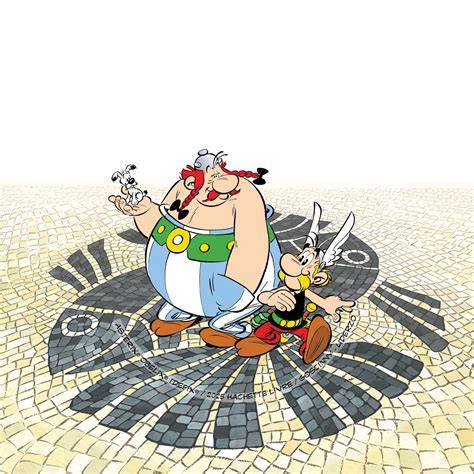 Idéfix avec Obélix et Astérix dans une scène illustrative